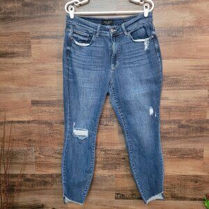 Judy Blue Jeans 14 W Skinny Fit Raw Hem Medium Dark Wash Ripped Stretch